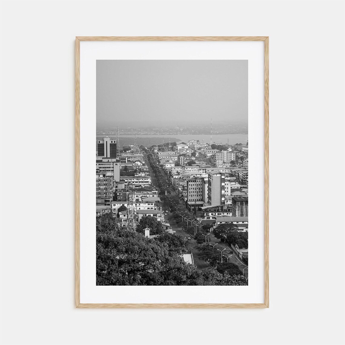 Monrovia Liberia City Avenue River Aerial Black And White Poster