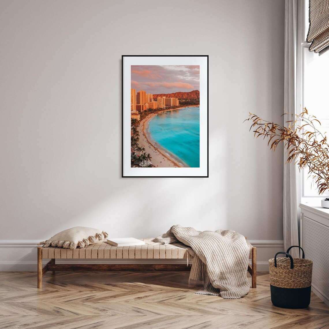 Honolulu Waikiki Beach with Diamond Head Crater at Sunset Print - Image 2