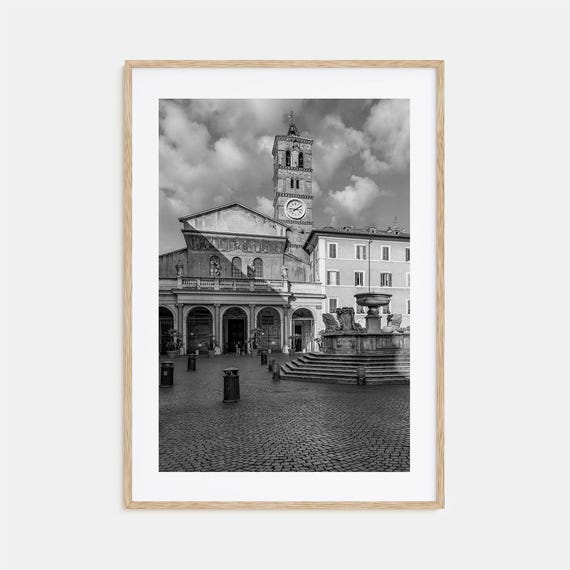 Trastevere Black and White Travel Poster Print