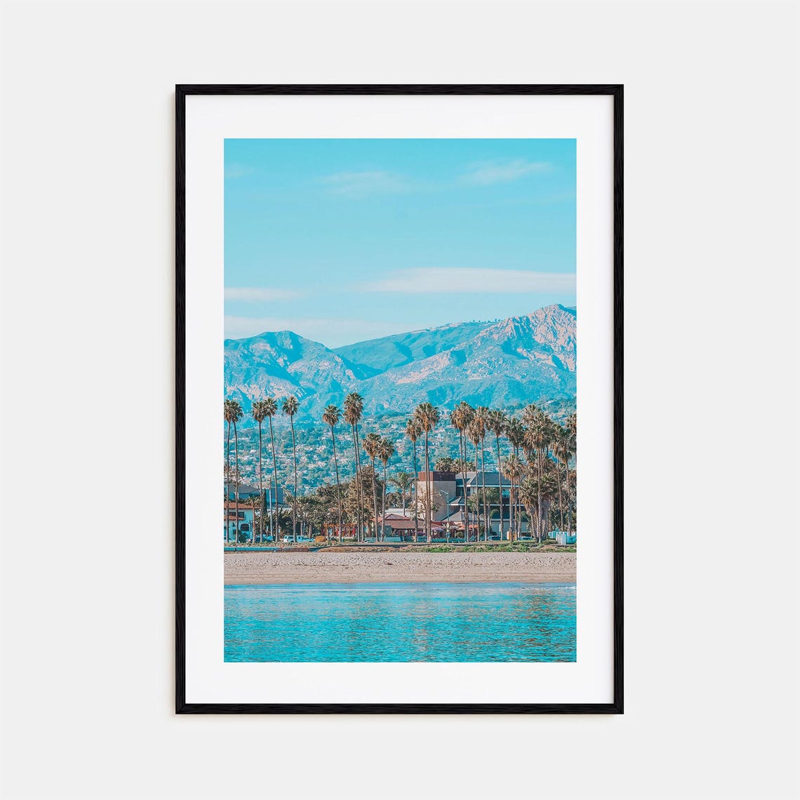 Santa Barbara Beach Palm Trees Mountain Coast Colorful Photo Poster