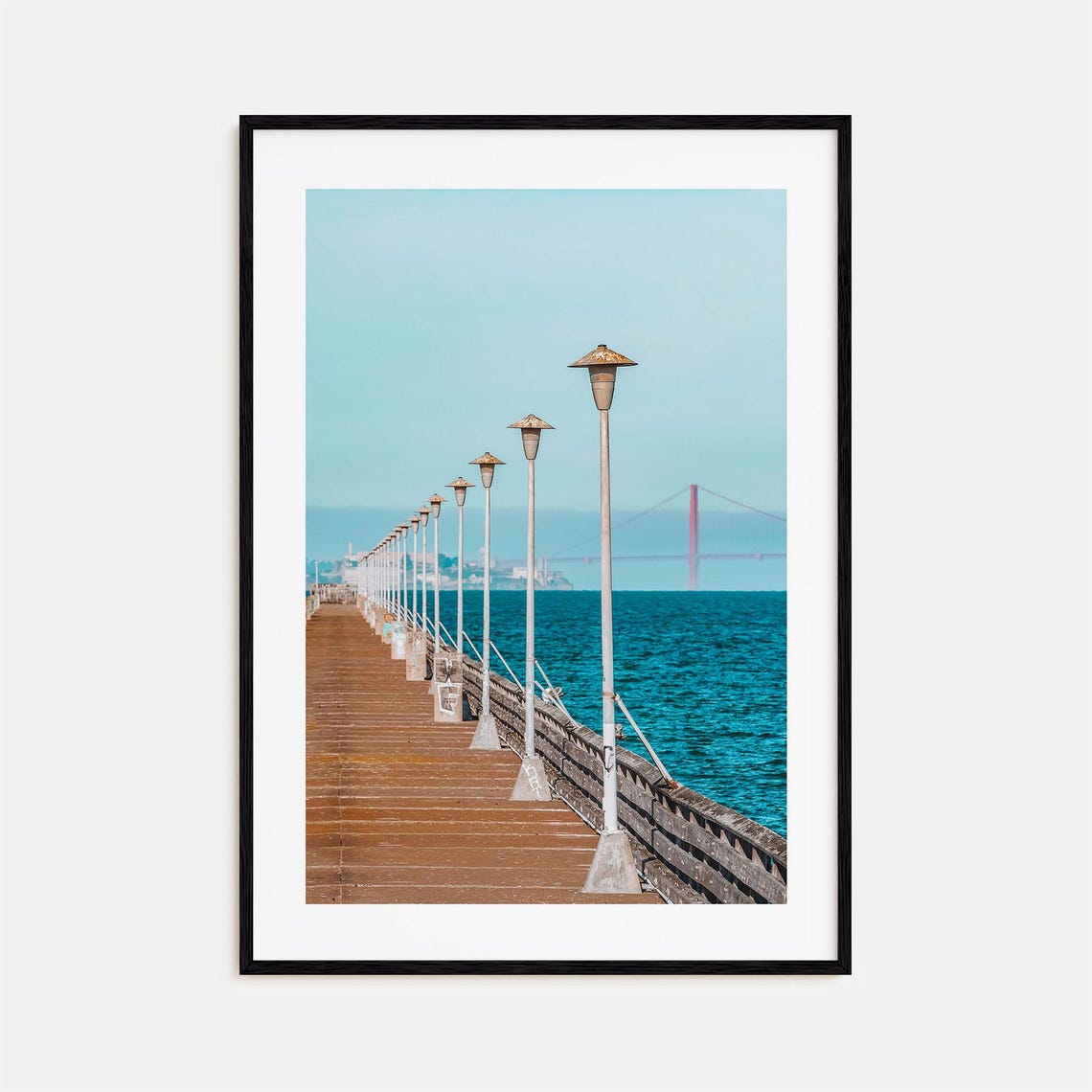 Berkeley Pier Vintage Lamp Posts Golden Gate Bridge View Poster