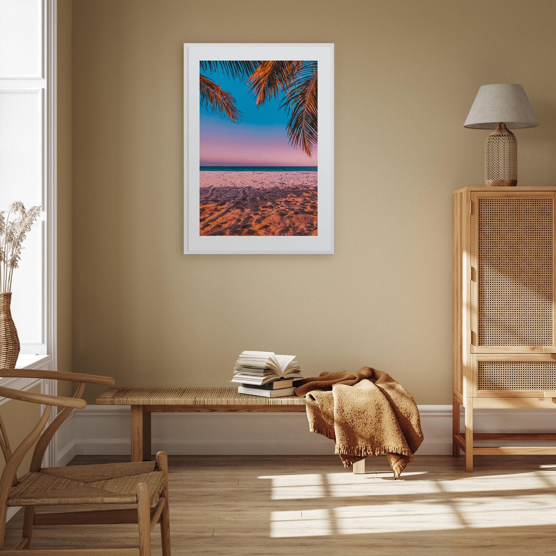 The Bahamas Tropical Beach Pink Sunset Palm Fronds Photo Poster - Image 2