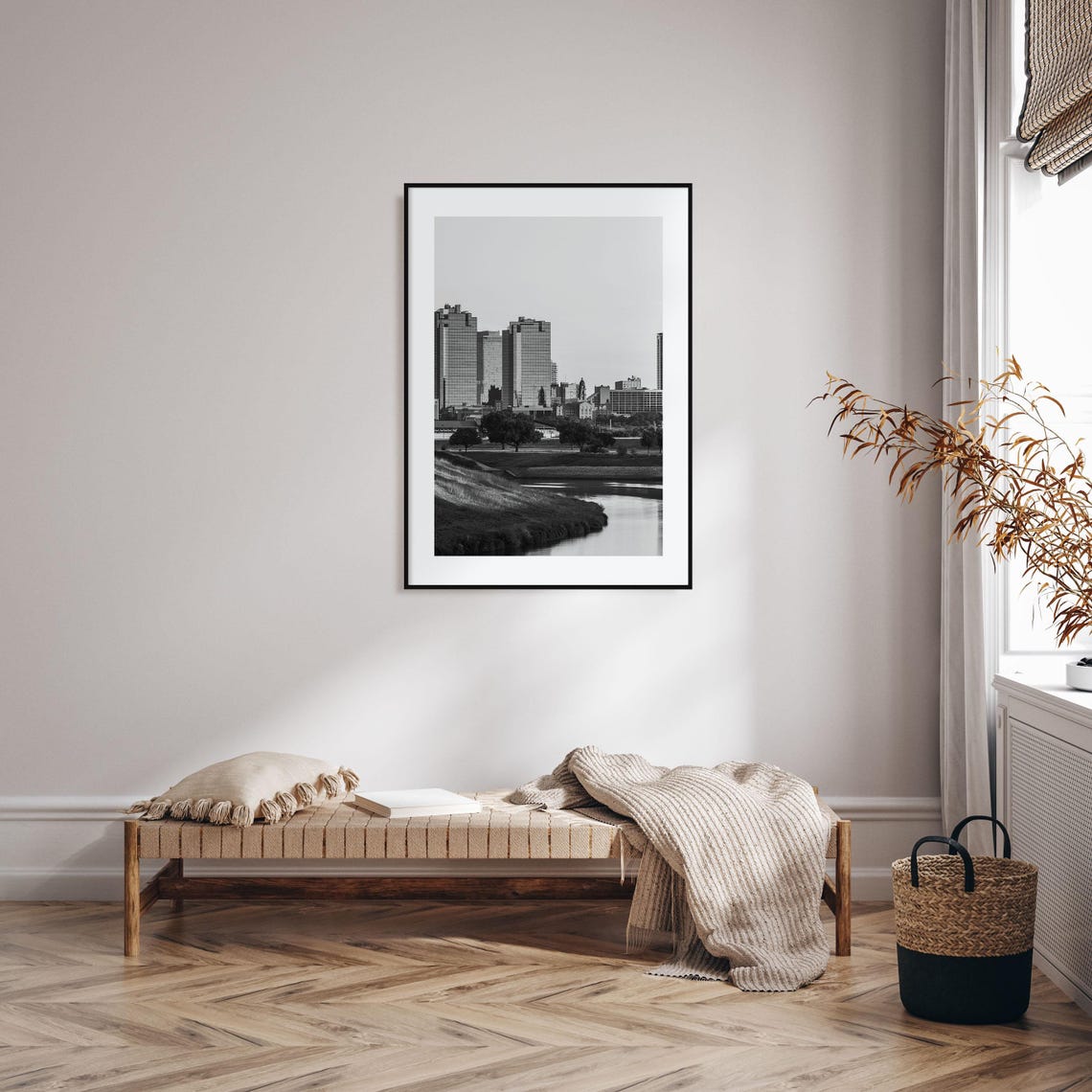 Fort Worth Texas Skyline Over The Trinity River Black Poster - Image 2
