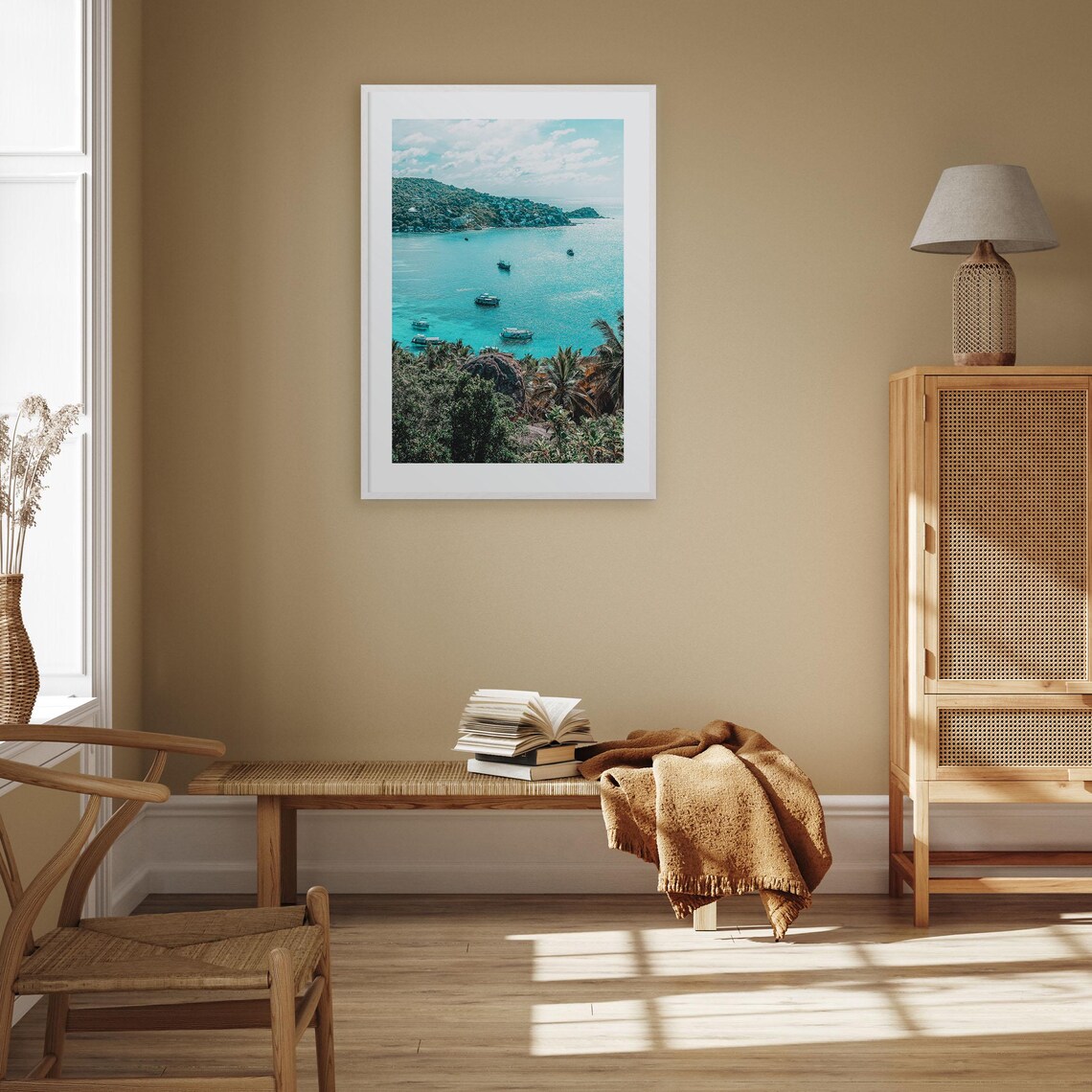 Taos Tropical Coastal Turquoise Bay Boats Hills Photo Poster - Image 2