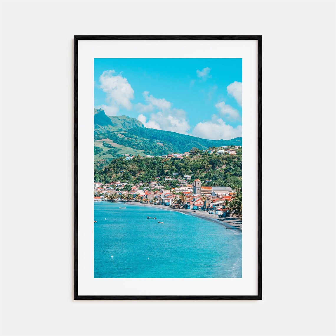 Martinique Caribbean Coastal Town With Turquoise Bay and Hills Poster