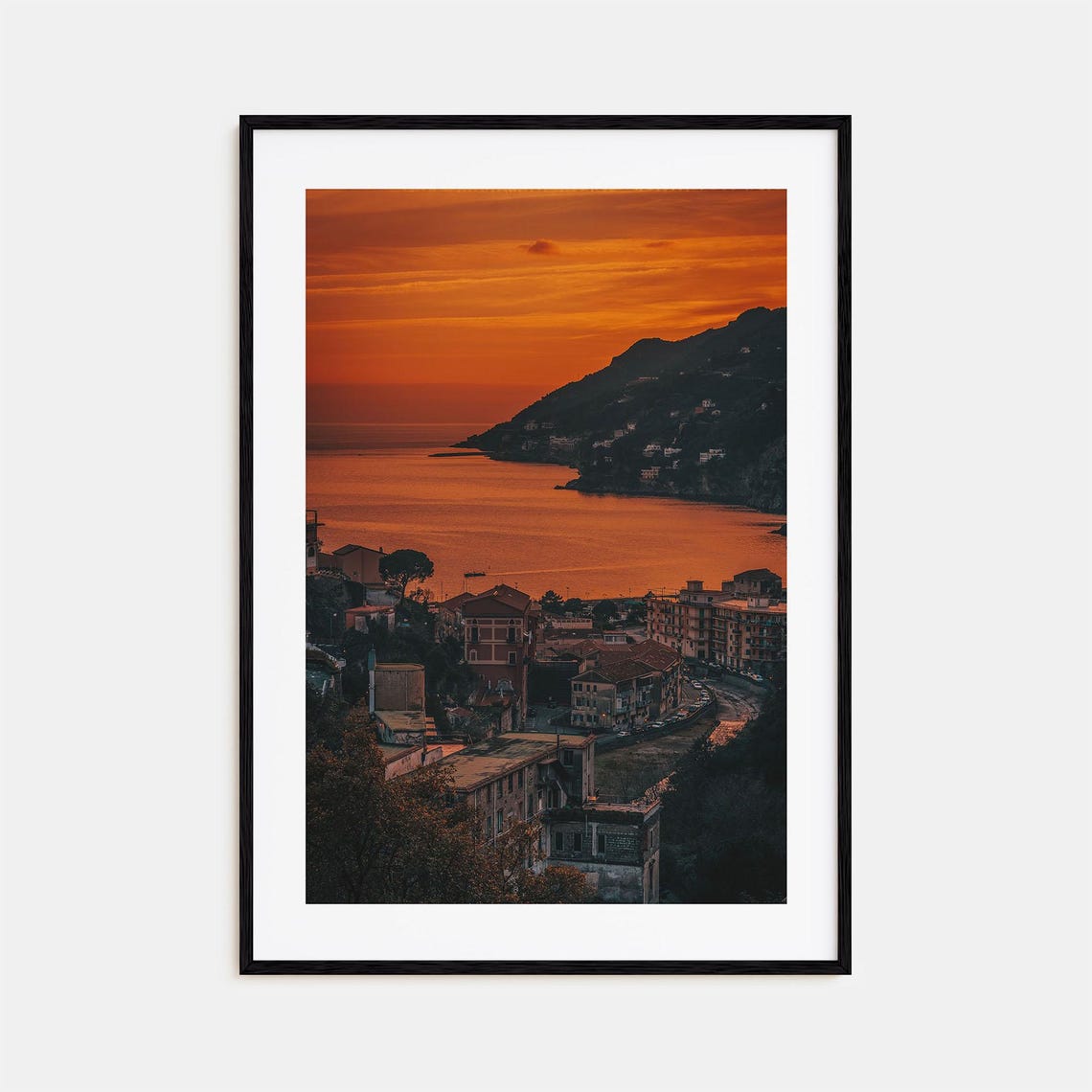 Amalfi Coast Orange Sunset Over Seaside Hillside Town Photo Poster