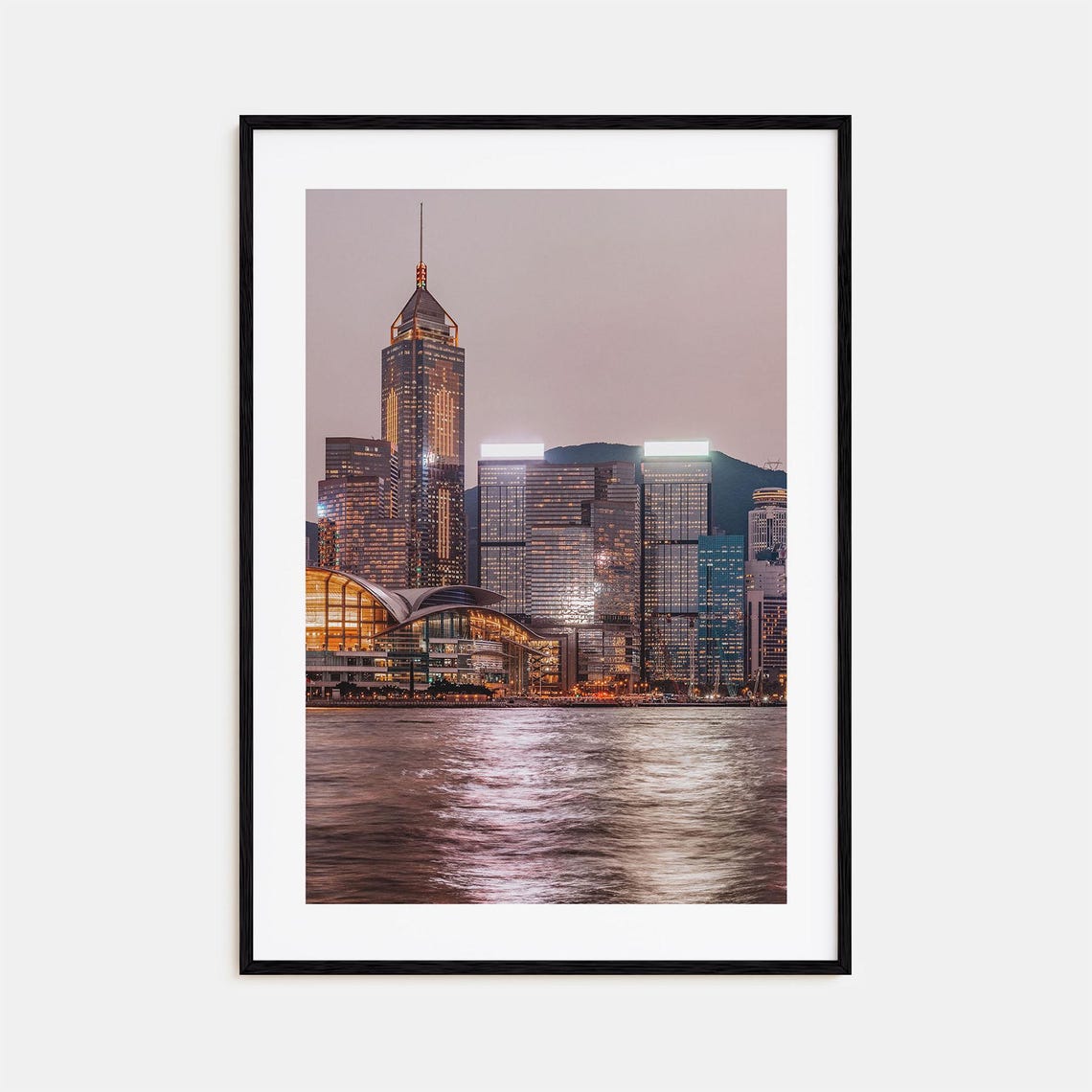 Hong Kong Victoria Harbour Skyline Glowing at Dusk Night Print
