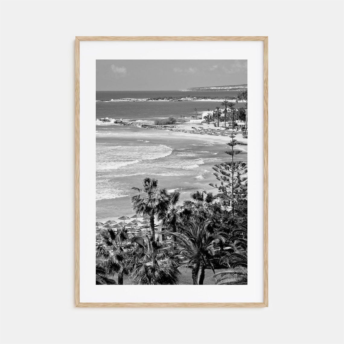Cyprus Palm Beach Coastline Ocean Waves Black And White Poster
