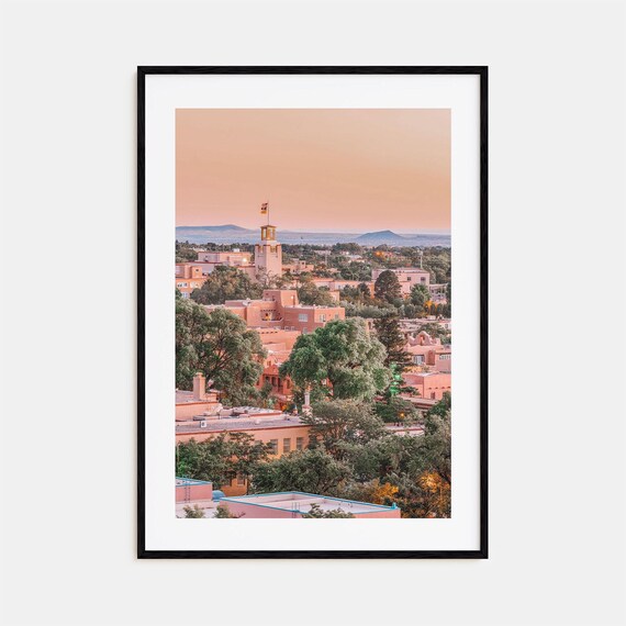 Santa Fe New Mexico Adobe Downtown Sunset Mountain View Poster