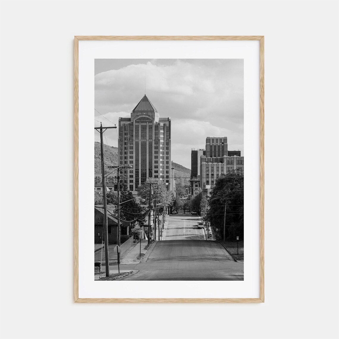 Downtown Street Wells Fargo Tower Black and White City Poster