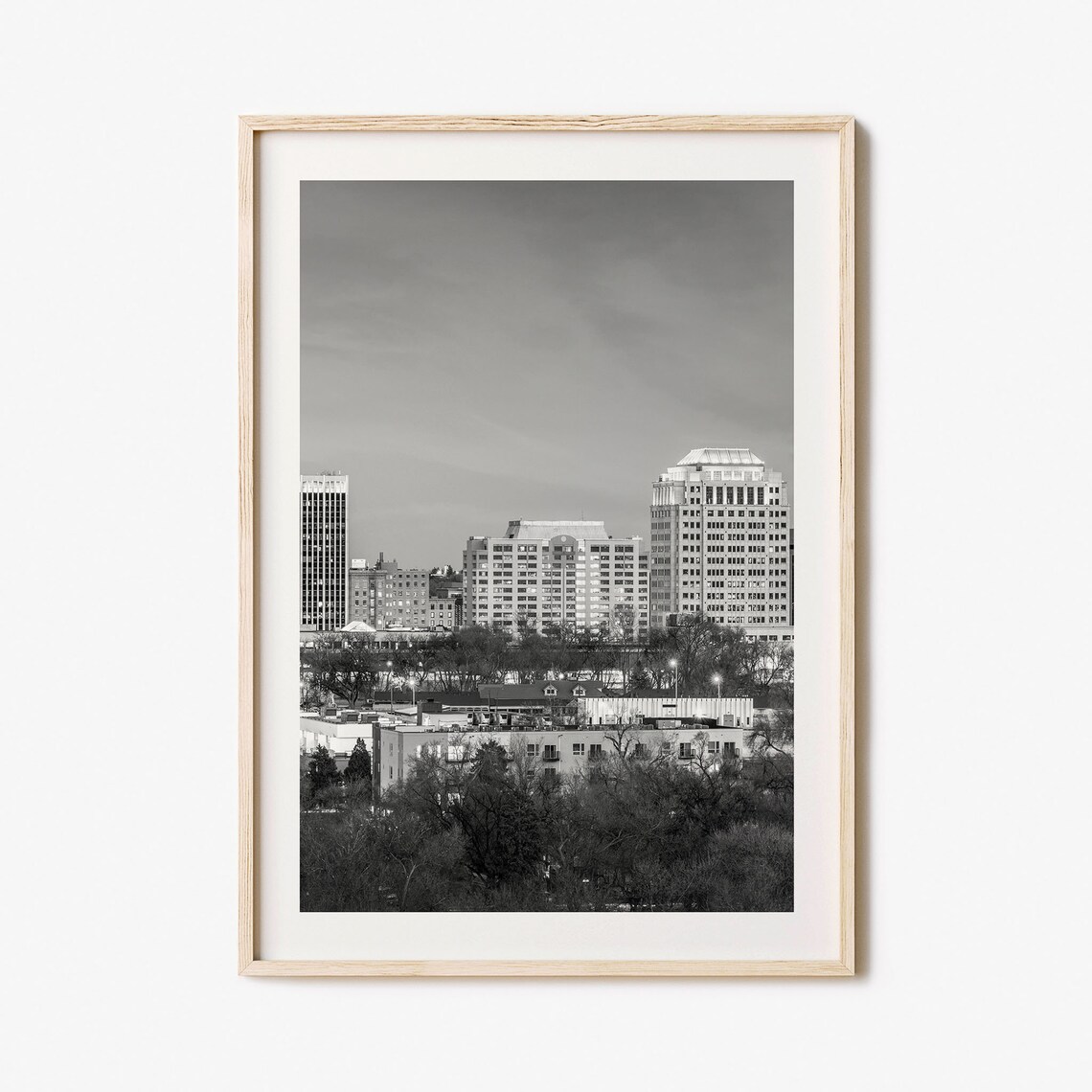 Colorado Springs Downtown Skyline At Dusk Black White Poster