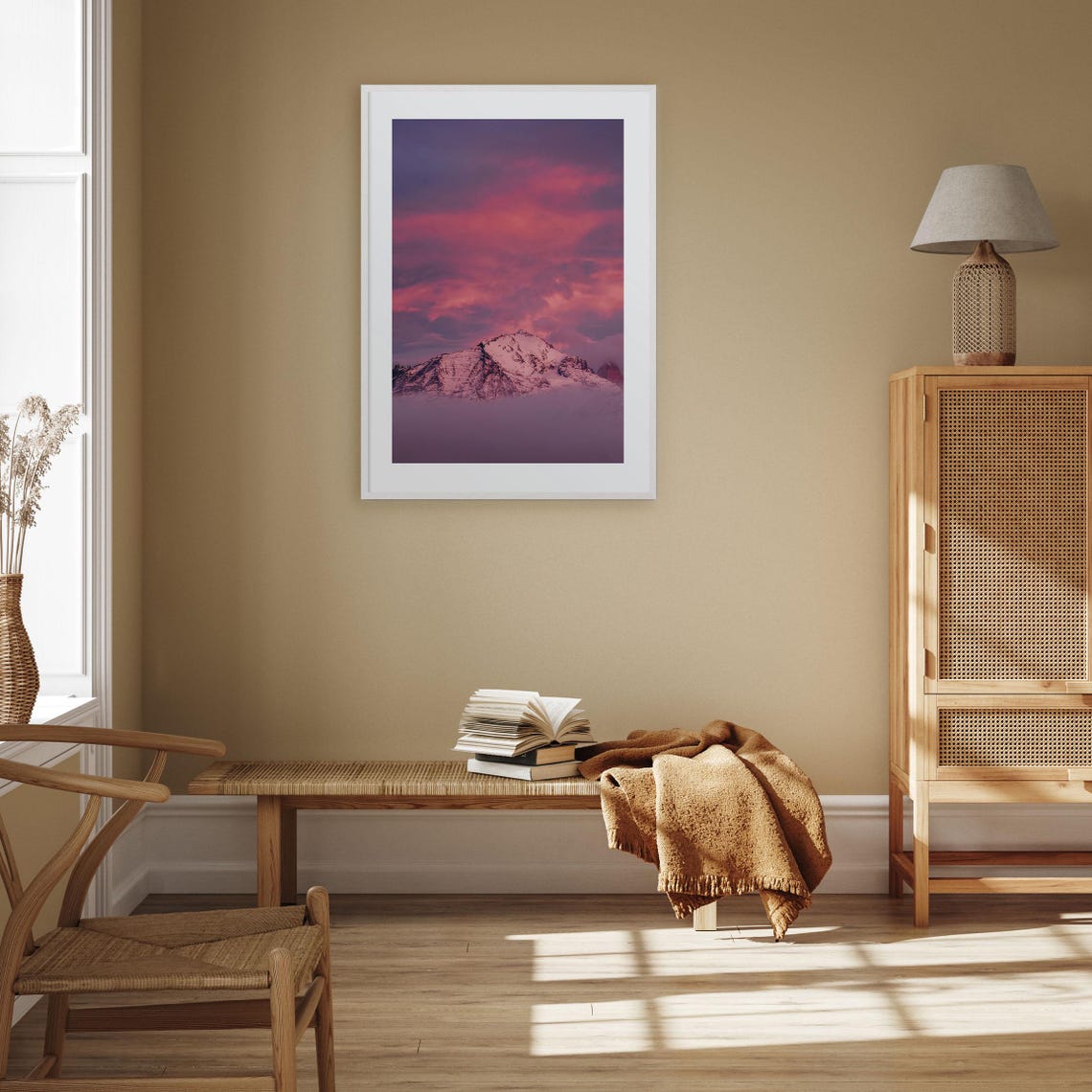 Big Sky Snow Peak Rising Above Clouds in a Pink Sunset Poster - Image 3