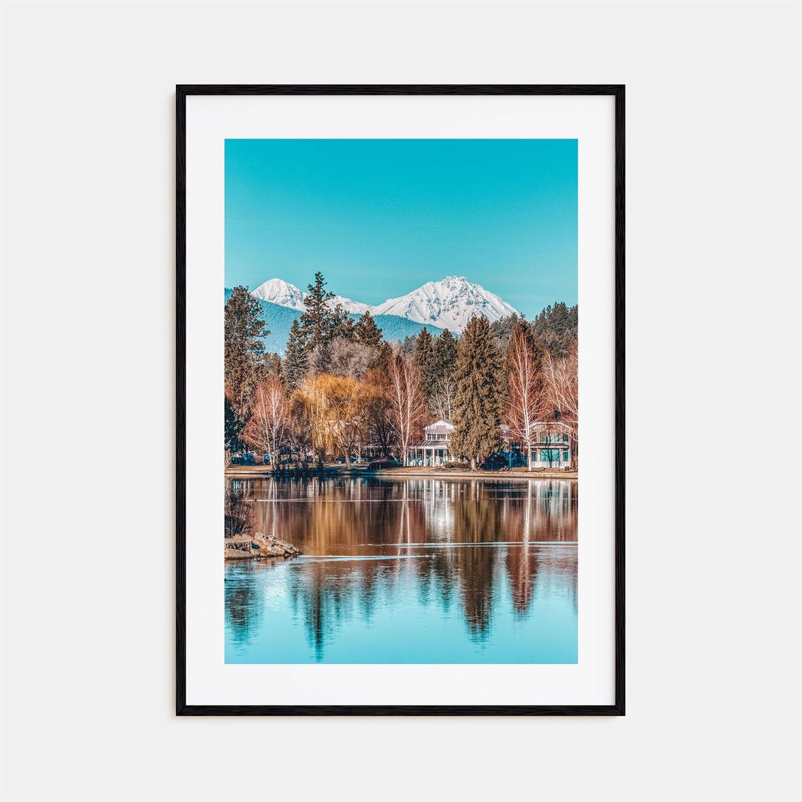 Bend Oregon Snow Capped Peaks Reflected In Lake Photo Poster