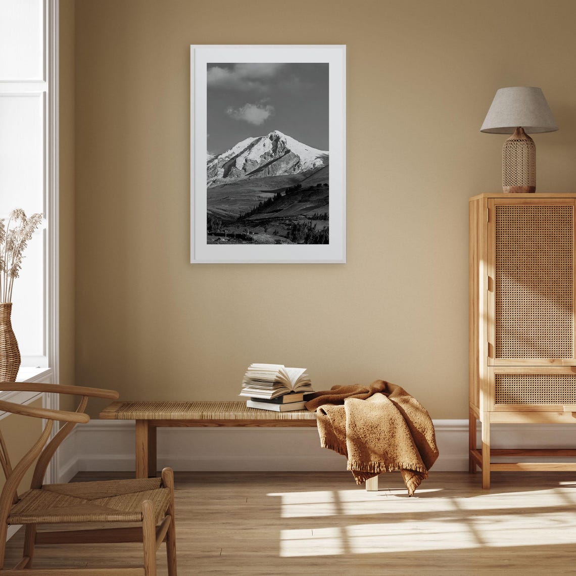 Snow Capped Mountain Peak Glacier Black and White Summit Poster - Image 3