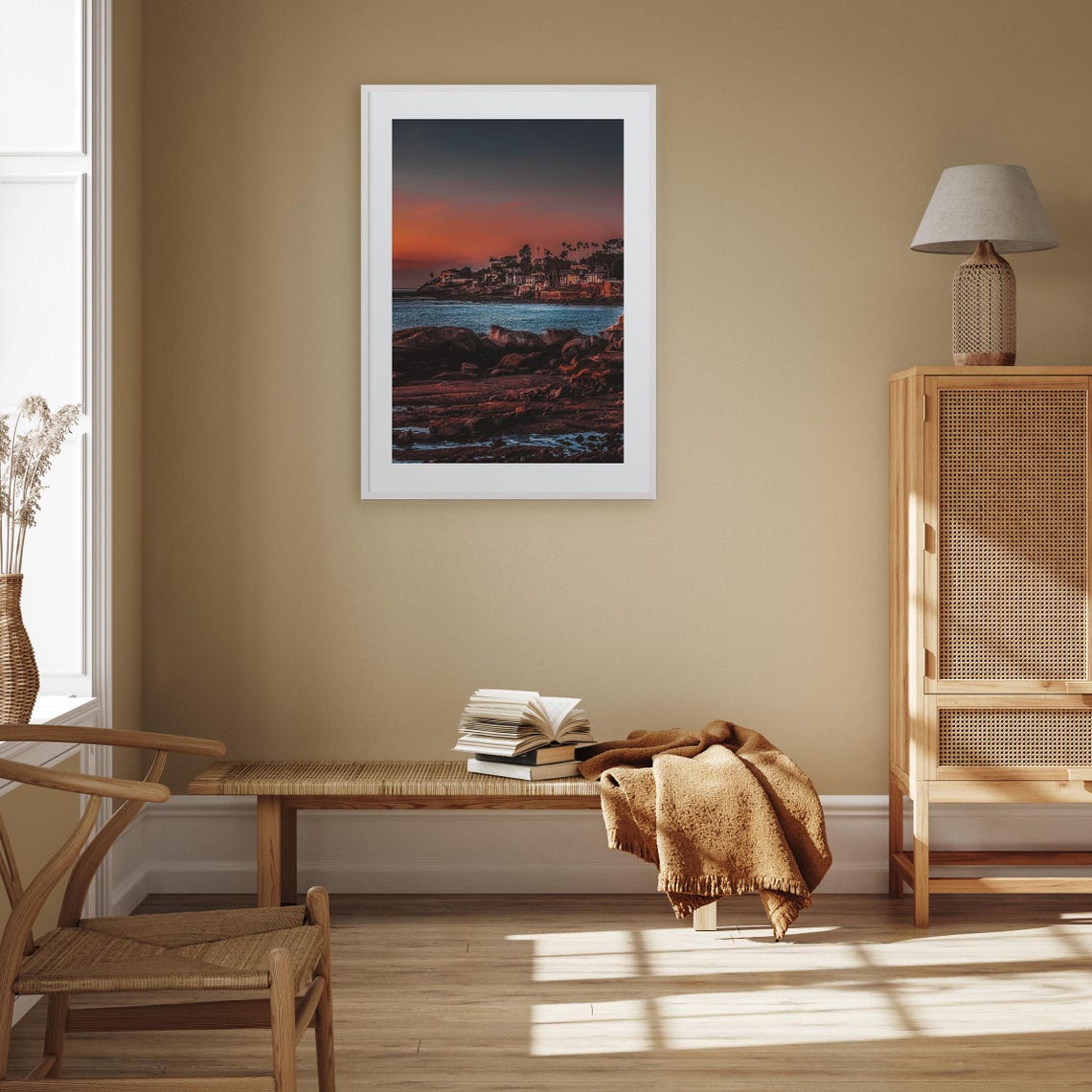 Rocky Coast Sunset Cliffside Houses Ocean Photography Art Print - Image 3