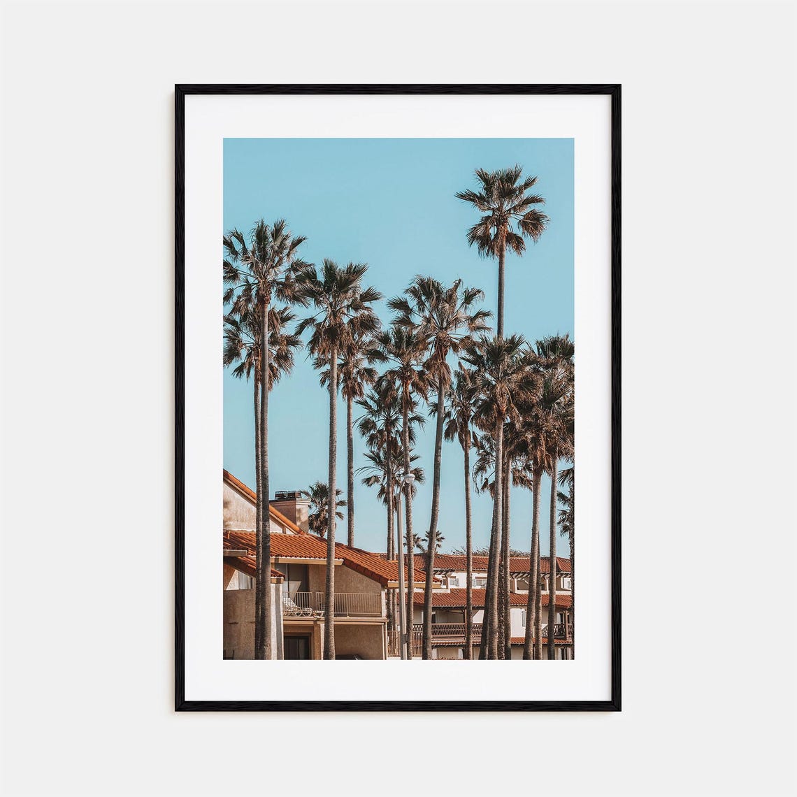 Palm Trees Over Red Tile Roof Mediterranean Villa Building Print