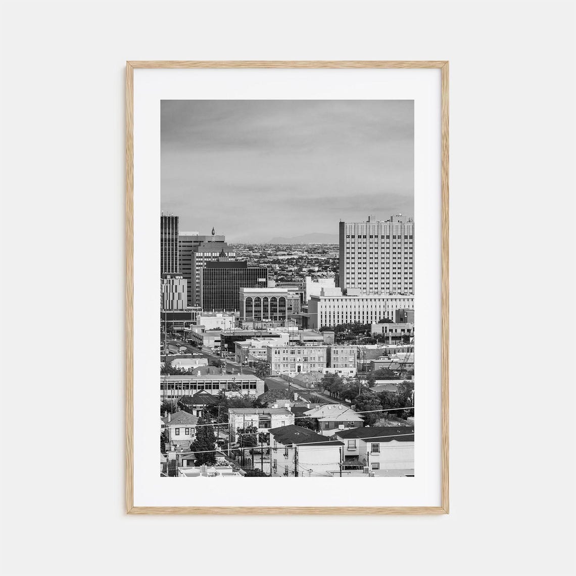 El Paso Texas Black And White Downtown Skyline Panorama Poster