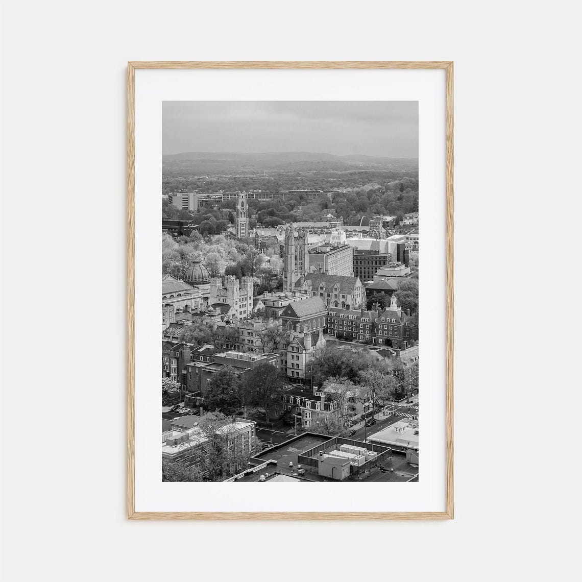 New Haven Yale Campus Gothic Towers Aerial Black And White Poster