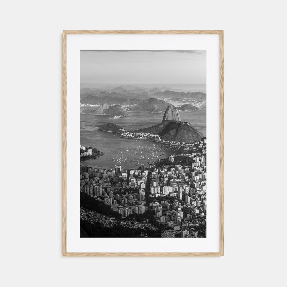 Rio De Janeiro Sugarloaf Mountain Bay Black And White Poster