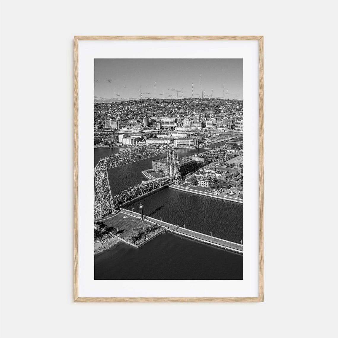 Duluth Minnesota Aerial Lift Bridge Harbor Black and White Poster