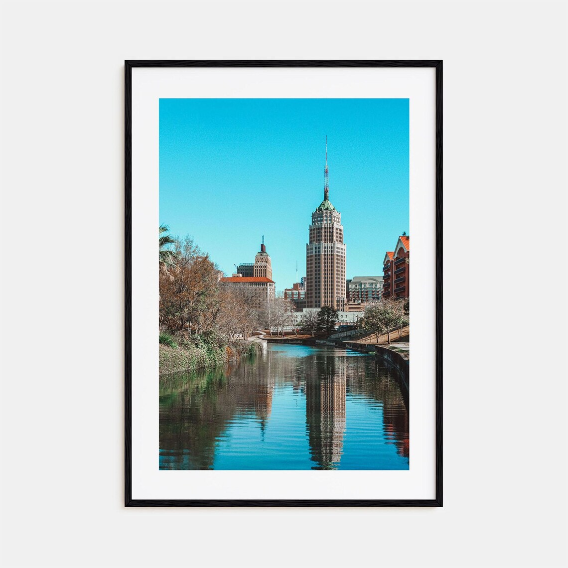 San Antonio Riverwalk Tower Life Building Reflection City Poster