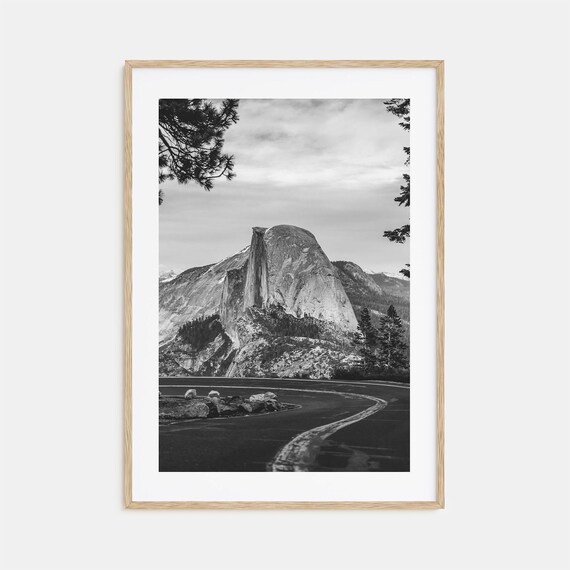 Yosemite Half Dome Granite Peak Road View Black And White Poster