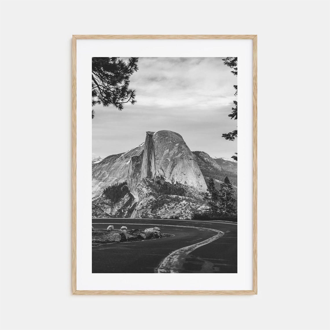 Yosemite Half Dome Granite Peak Road View Black And White Poster