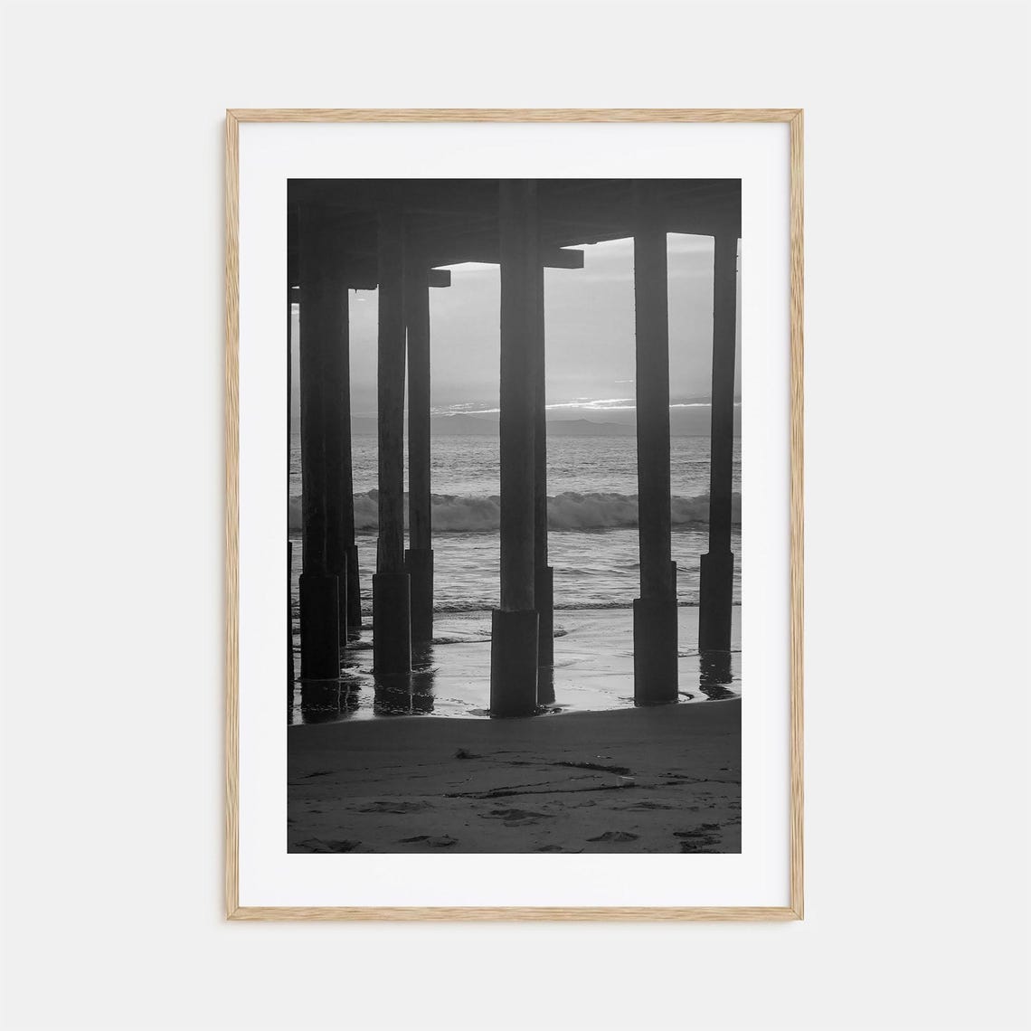 Ventura Pier Pilings Sunset Silhouette Black And White Ocean Poster