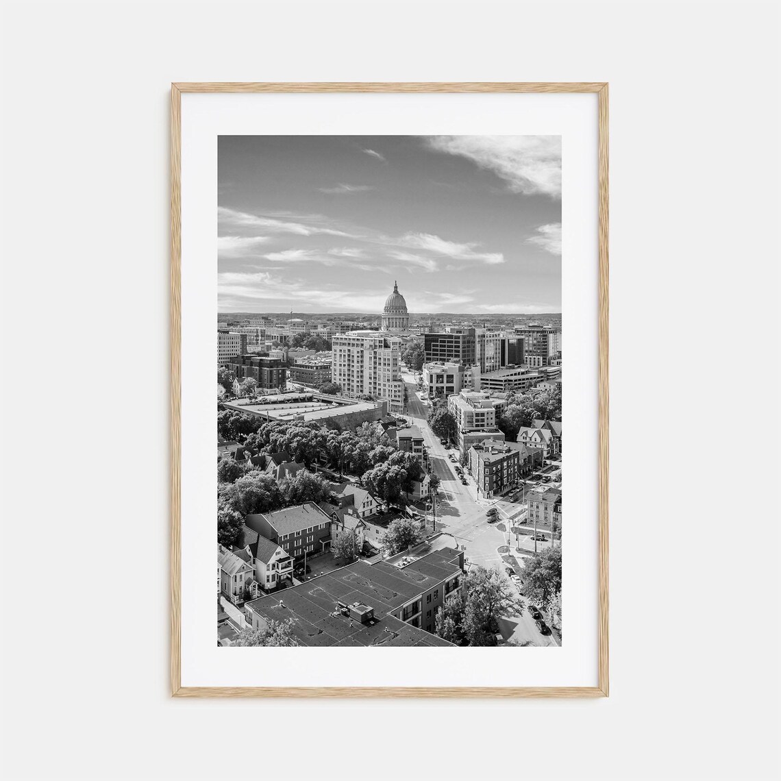 Madison Wisconsin State Capitol Dome Downtown Black and White Poster