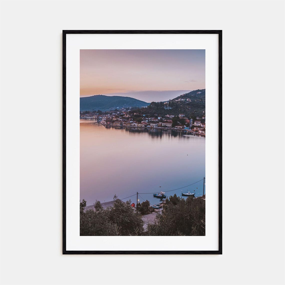 Ithaca Harbor Village Dusk Calm Bay Reflection Seascape Poster