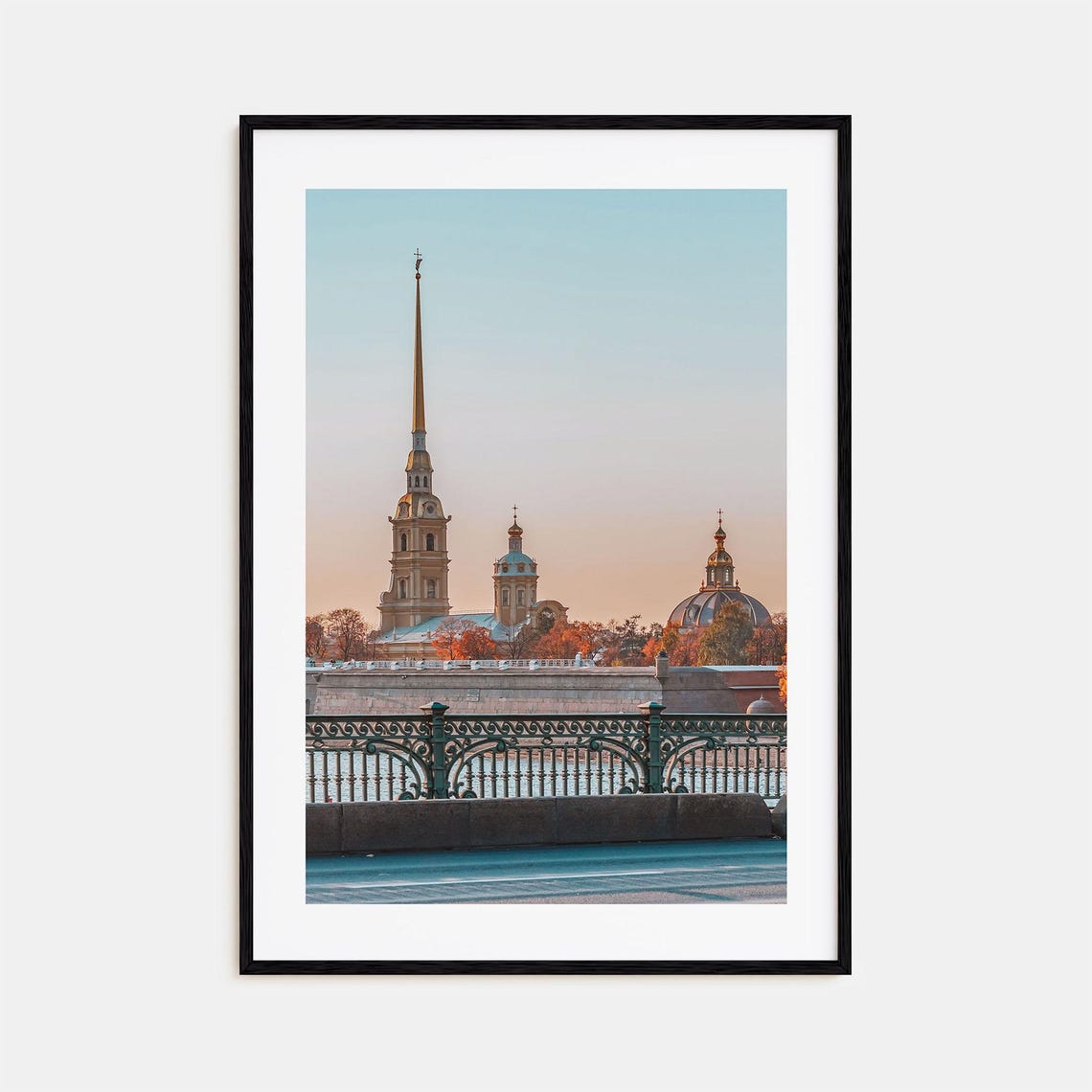 Saint Paul Golden Cathedral Spire River Sunset Sky View Poster