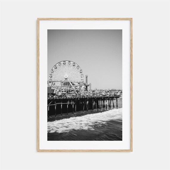 Santa Monica Pier Pacific Wheel Ferris Wheel Black and White Poster