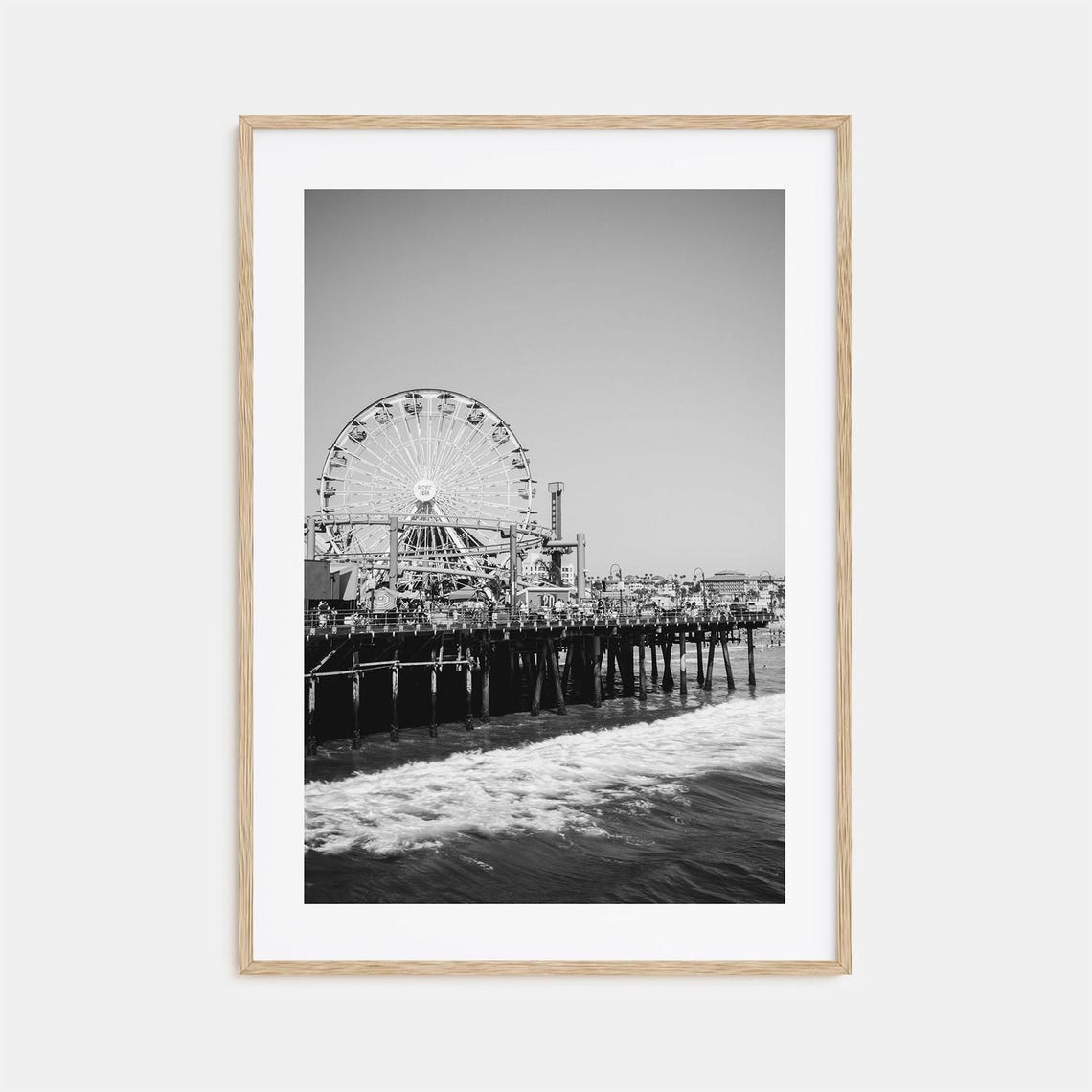 Santa Monica Pier Pacific Wheel Ferris Wheel Black and White Poster
