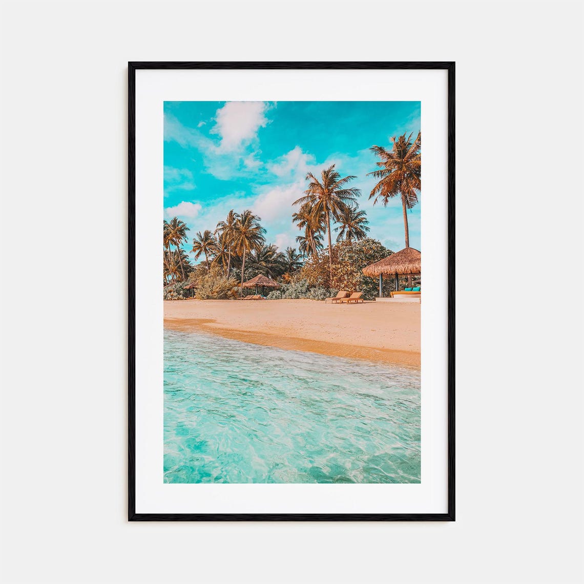 Philippines Tropical Beach Palms Turquoise Water Hut Paradise Poster