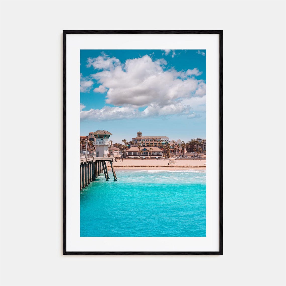 Ocean Pier Lifeguard Tower Turquoise Beach Coastal Photo Print
