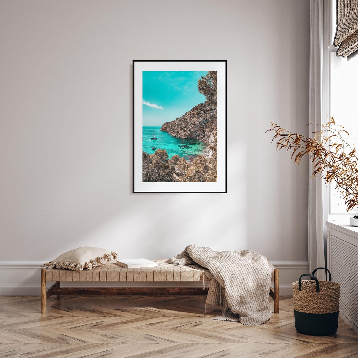 Mallorca Turquoise Bay Sailboats Rocky Cove Coastline Poster - Image 2