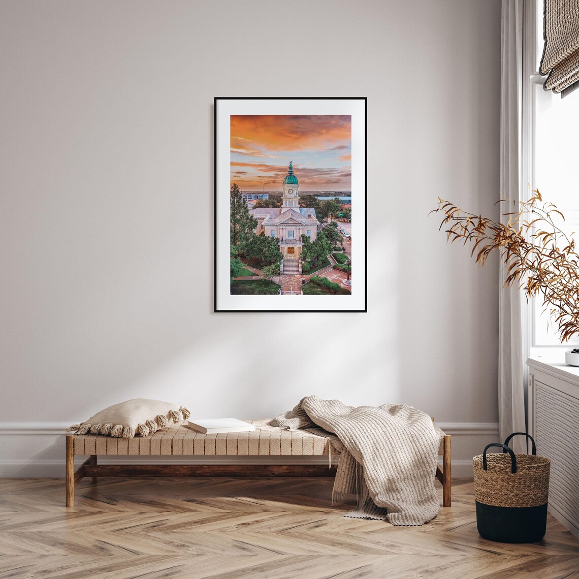 Historic Courthouse Clock Tower at Sunset Aerial Photo Poster - Image 2