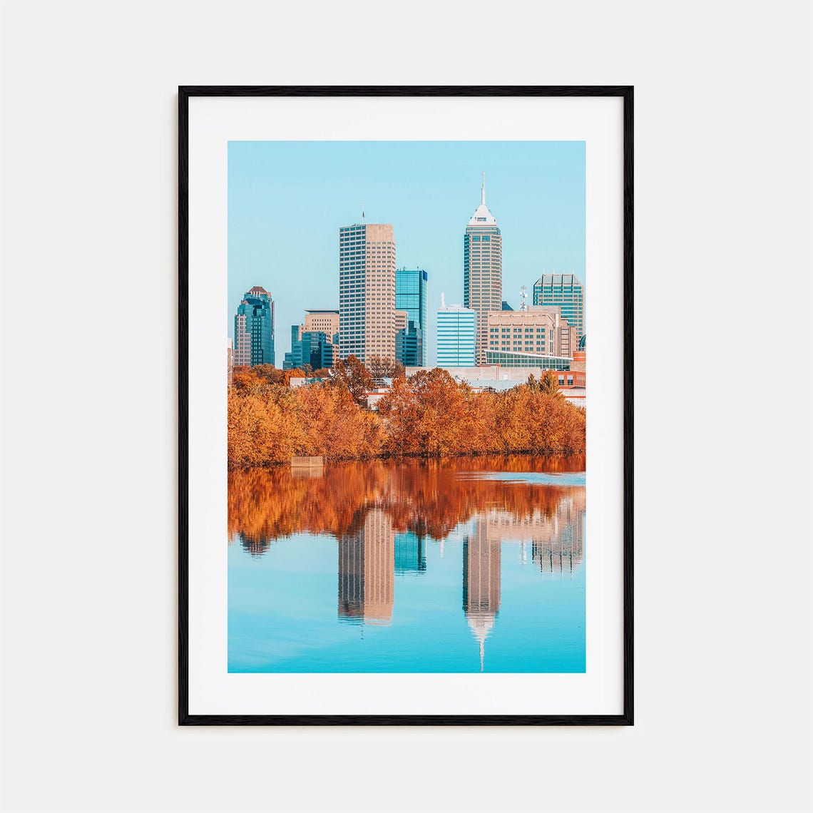 Indianapolis Indiana Skyline Autumn Trees River Reflection Poster