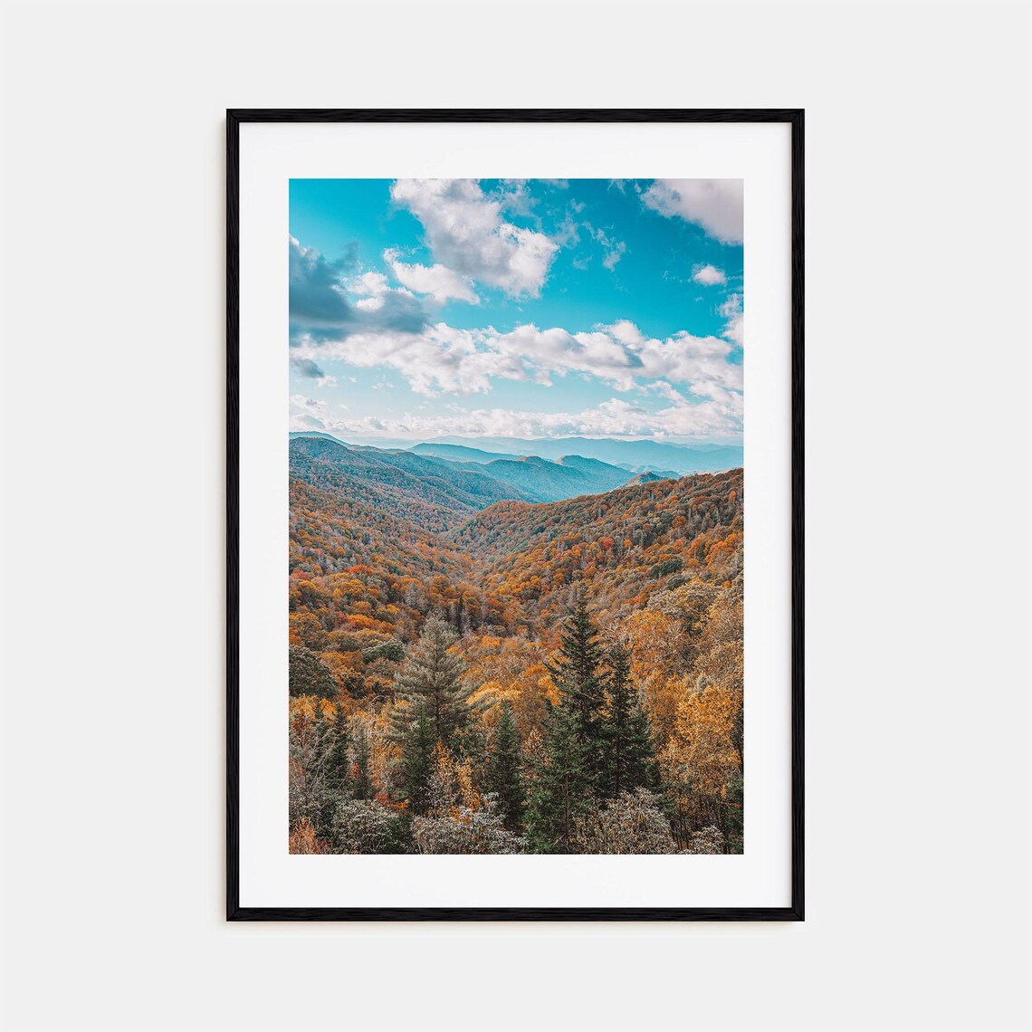 Blue Ridge Style Fall Mountains in Fiery Autumn Color Panorama Poster