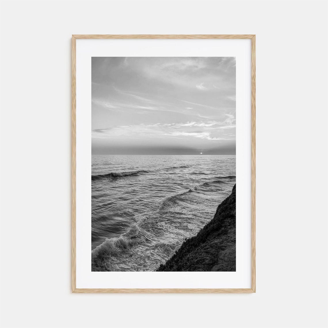 Carlsbad Ocean Waves At Sunset From Cliff Tops Black White Poster
