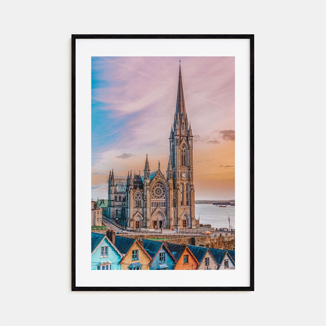 Cork Cobh Cathedral Colorful Houses Sunset Photography Poster