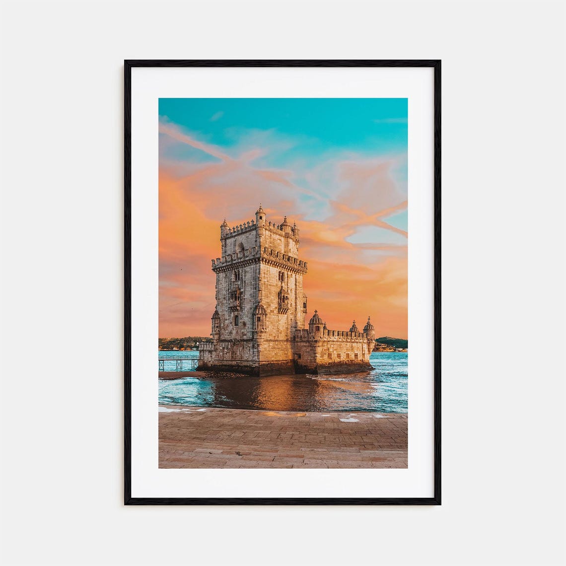 Lisbon Belem Tower at Sunset Over the Tagus River Water Poster