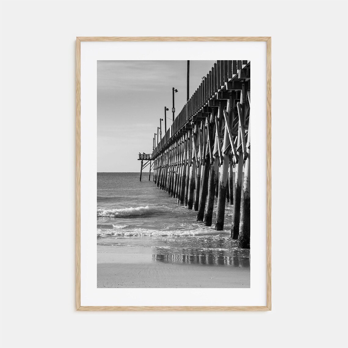 Surf City Wooden Fishing Pier Over The Ocean Black And White Poster