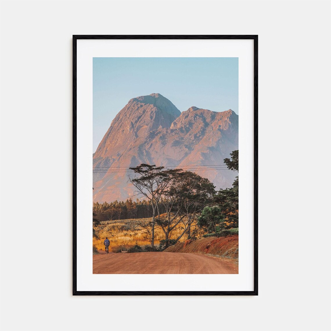 Malawi Mountain Dirt Road Cyclist Golden Hour Photo Art Poster