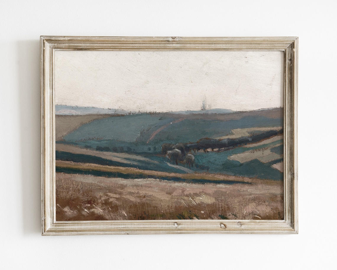Abstract Blue Landscape Art Print, Country Field