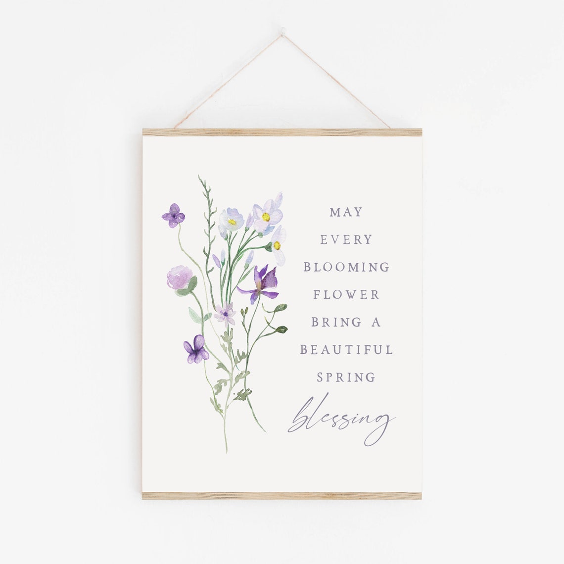 Spring Blessing Quote Purple Wildflowers Watercolor Floral Wall Print - Image 3
