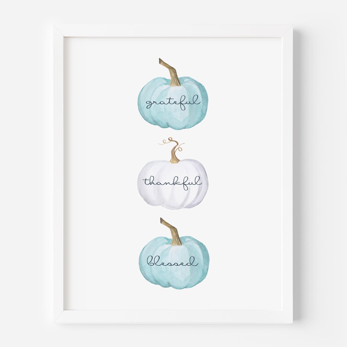 Grateful Thankful Blessed Pumpkins Art Print, Pastel Fall