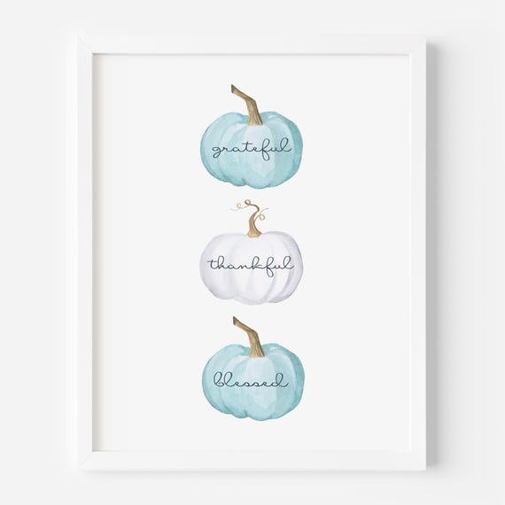 Grateful Thankful Blessed Pumpkins Art Print, Pastel Fall
