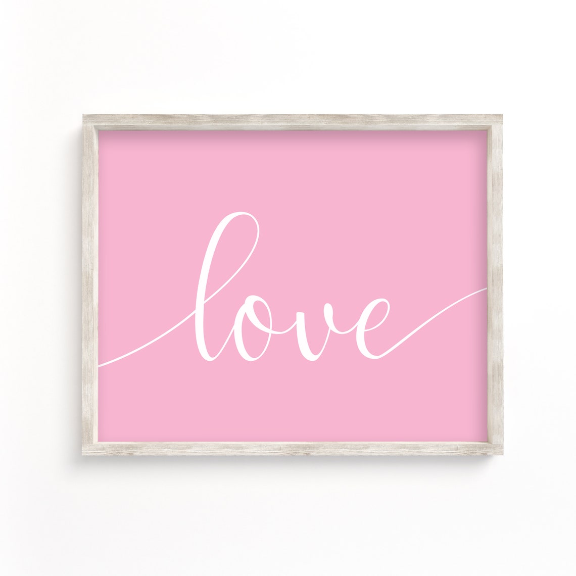 Pink Love Script Sign Minimalist Valentine Heart Day Wall Art Print - Image 2