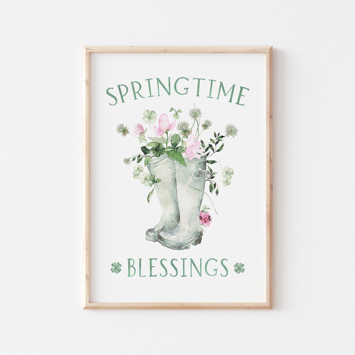 Springtime Blessings Rain Boots Shamrock Clover Floral Wall Art - Image 4